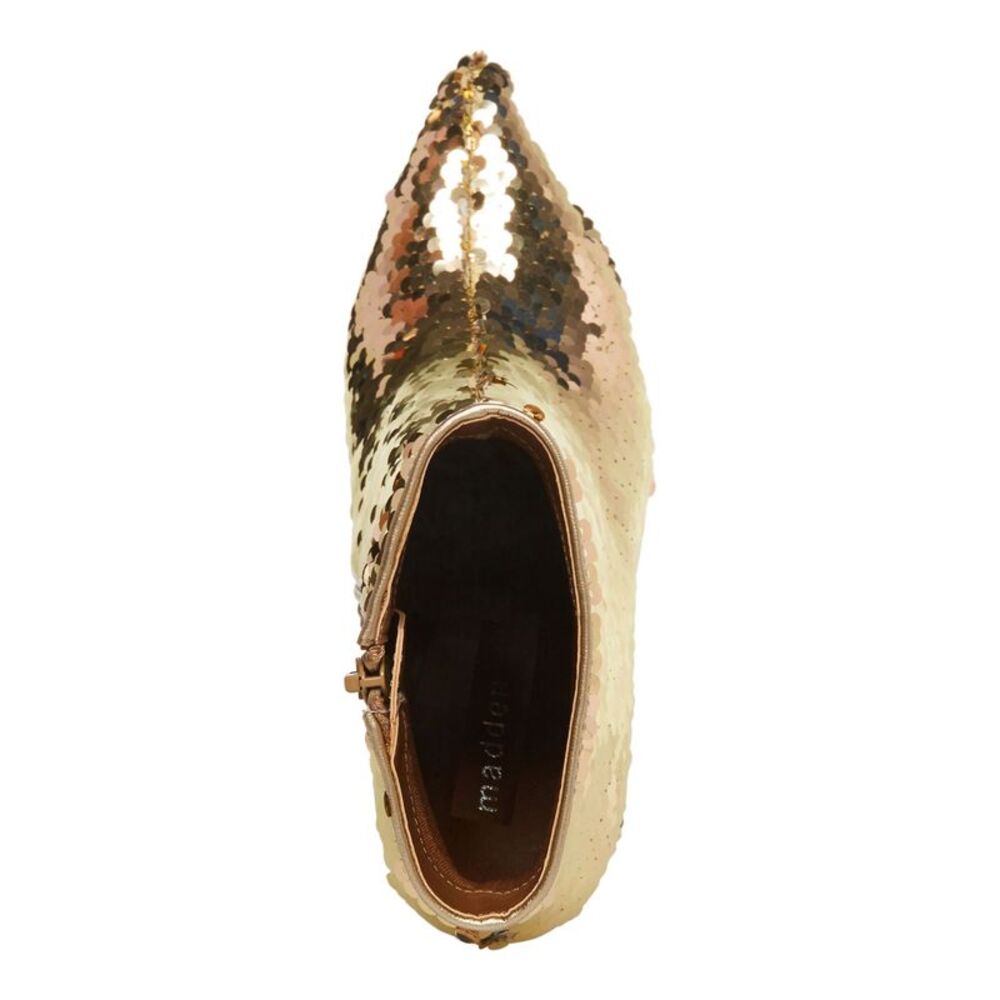 MADDEN GIRL Womens Gold Sequined Cody Pointed Toe Block Heel Booties 5.5 M - Picture 3 of 4